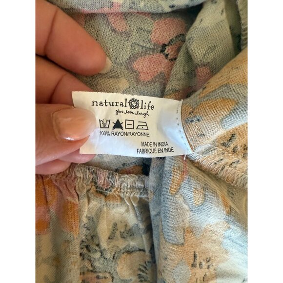 Natural Life Mini Floral Boho Long Sleeve Shirt Dress Size S Short Tunic Organic - Picture 11 of 12